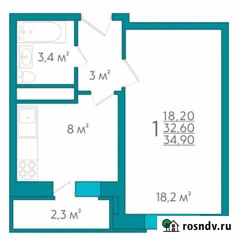 1-комнатная квартира, 34.9 м², 6/18 эт. на продажу в Рязани Рязань - изображение 1
