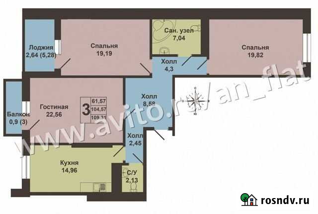 3-комнатная квартира, 104.6 м², 13/22 эт. на продажу в Казани Казань - изображение 1