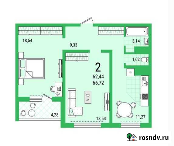 2-комнатная квартира, 66.7 м², 2/16 эт. на продажу в Саратове Саратов - изображение 1