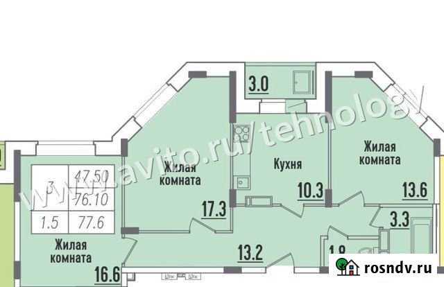 3-комнатная квартира, 77.6 м², 2/11 эт. на продажу в Чебоксарах Чебоксары - изображение 1