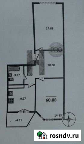 2-комнатная квартира, 61 м², 10/17 эт. на продажу в Отрадном Воронежской области Отрадное - изображение 1
