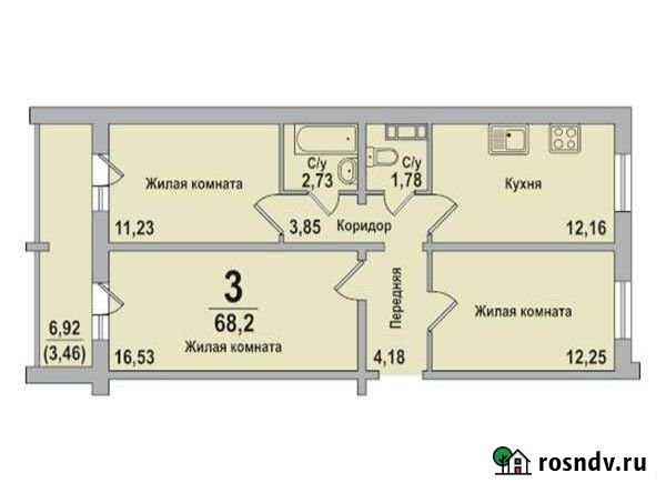 3-комнатная квартира, 68 м², 2/10 эт. на продажу в Рощино Челябинской области Рощино - изображение 1