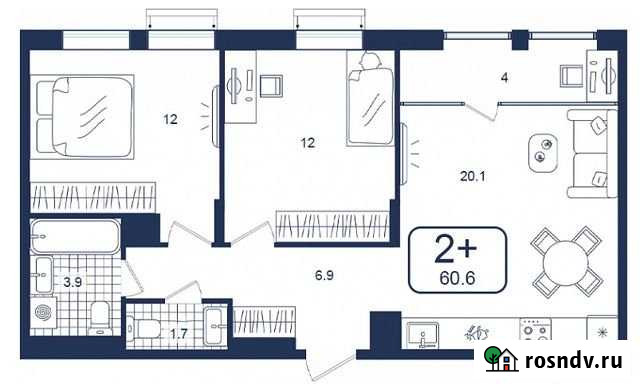 2-комнатная квартира, 60.6 м², 4/16 эт. на продажу в Тюмени Тюмень - изображение 1