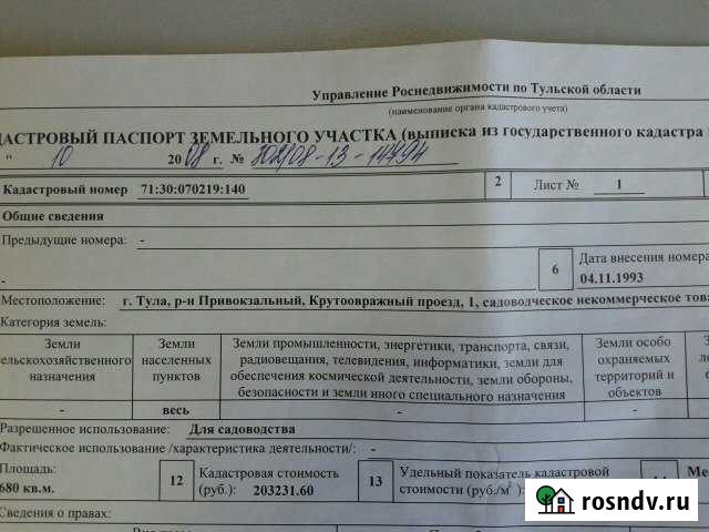 Участок СНТ, ДНП 7 сот. на продажу в Туле Тула - изображение 1