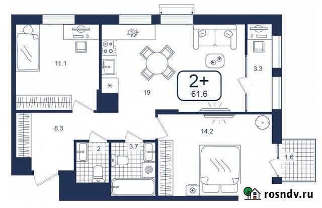 2-комнатная квартира, 61.6 м², 15/16 эт. на продажу в Тюмени Тюмень - изображение 1