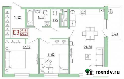 2-комнатная квартира, 68.4 м², 17/25 эт. на продажу в Рязани Рязань - изображение 1
