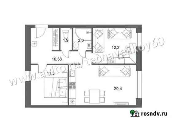 2-комнатная квартира, 59.4 м², 1/3 эт. на продажу в Пскове Псков