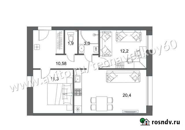 2-комнатная квартира, 59.4 м², 1/3 эт. на продажу в Пскове Псков - изображение 1