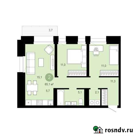 2-комнатная квартира, 65.1 м², 5/10 эт. на продажу в Новосибирске Новосибирск - изображение 1