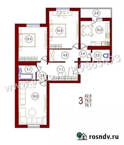3-комнатная квартира, 76.1 м², 8/17 эт. на продажу в Воронеже Воронеж - изображение 1