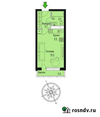 Квартира-студия, 31.1 м², 2/8 эт. на продажу в Звенигороде Звенигород - изображение 1
