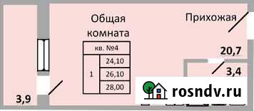 1-комнатная квартира, 28.3 м², 7/9 эт. на продажу в Ростове-на-Дону Ростов-на-Дону - изображение 1