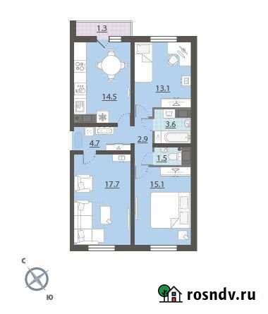 3-комнатная квартира, 74.4 м², 27/27 эт. на продажу в Екатеринбурге Екатеринбург - изображение 1