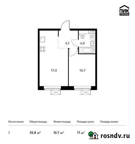 1-комнатная квартира, 35.8 м², 9/14 эт. на продажу в Люберцах Люберцы - изображение 1