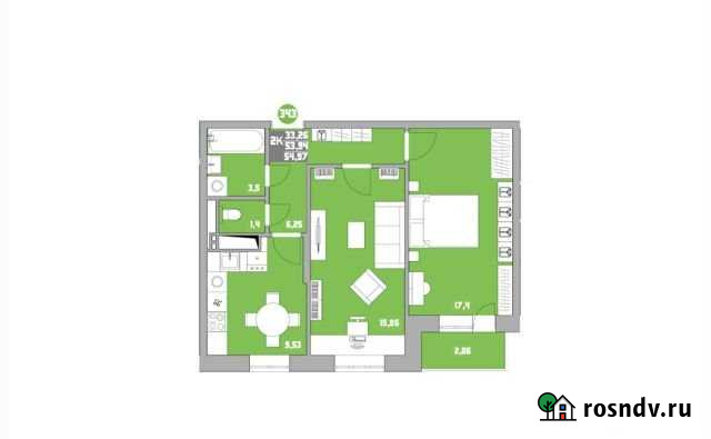 2-комнатная квартира, 59.5 м², 10/15 эт. на продажу в Обнинске Обнинск - изображение 1