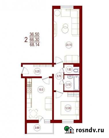 2-комнатная квартира, 68.1 м², 12/18 эт. на продажу в Воронеже Воронеж - изображение 1