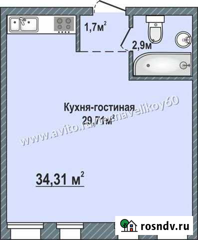 1-комнатная квартира, 34.3 м², 2/3 эт. на продажу в Пскове Псков - изображение 1