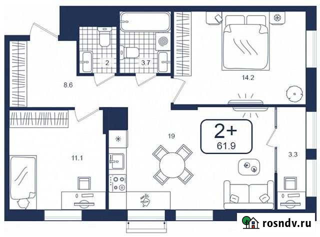 2-комнатная квартира, 61.9 м², 10/16 эт. на продажу в Тюмени Тюмень - изображение 1