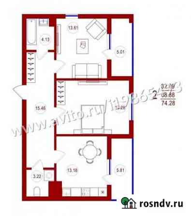 2-комнатная квартира, 68.9 м², 14/25 эт. на продажу в Воронеже Воронеж