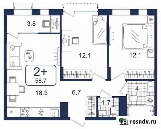 2-комнатная квартира, 58.7 м², 12/14 эт. на продажу в Тюмени Тюмень