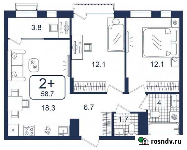 2-комнатная квартира, 58.7 м², 12/14 эт. на продажу в Тюмени Тюмень - изображение 1