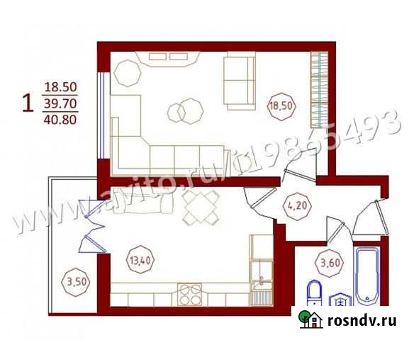 1-комнатная квартира, 40.8 м², 8/17 эт. на продажу в Воронеже Воронеж - изображение 1