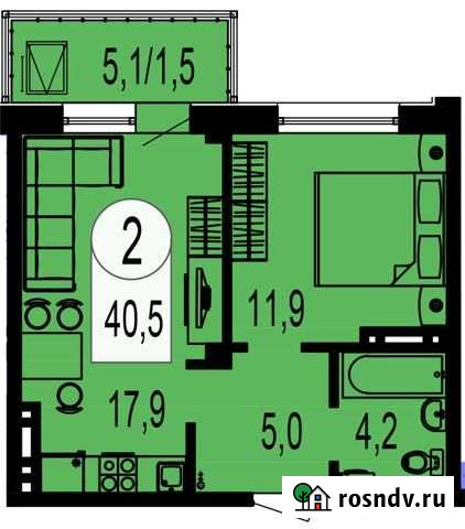 2-комнатная квартира, 40.5 м², 11/19 эт. на продажу в Красноярске Красноярск - изображение 1