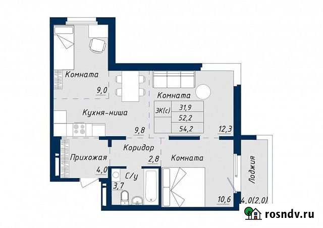 3-комнатная квартира, 54.2 м², 4/17 эт. на продажу в Барнауле Барнаул - изображение 1