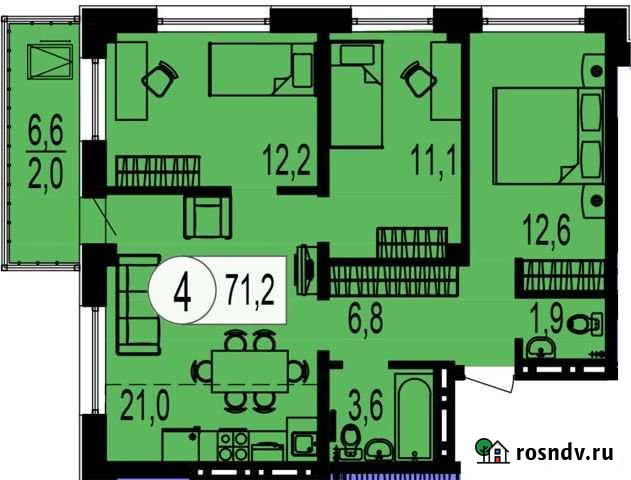 4-комнатная квартира, 71.3 м², 9/19 эт. на продажу в Красноярске Красноярск - изображение 1