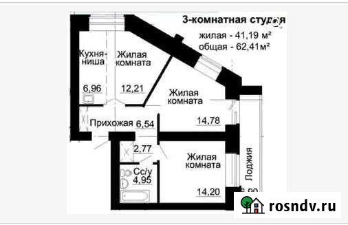 2-комнатная квартира, 62.4 м², 5/14 эт. на продажу в Новосибирске Новосибирск - изображение 1