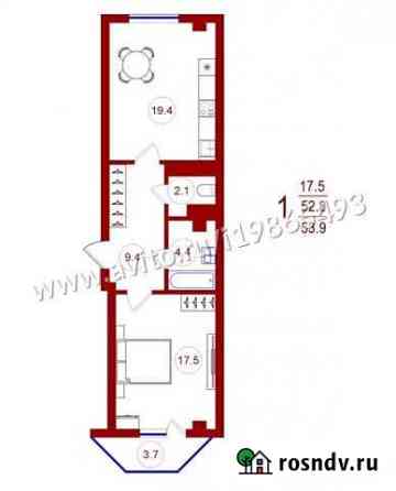 1-комнатная квартира, 53.9 м², 9/16 эт. на продажу в Воронеже Воронеж