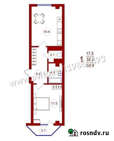 1-комнатная квартира, 53.9 м², 9/16 эт. на продажу в Воронеже Воронеж - изображение 1
