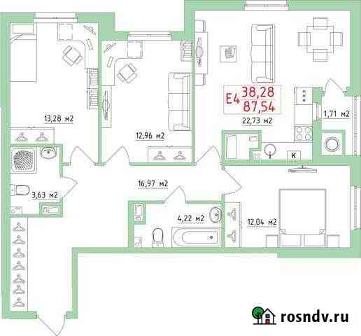 3-комнатная квартира, 87.5 м², 5/27 эт. на продажу в Рязани Рязань