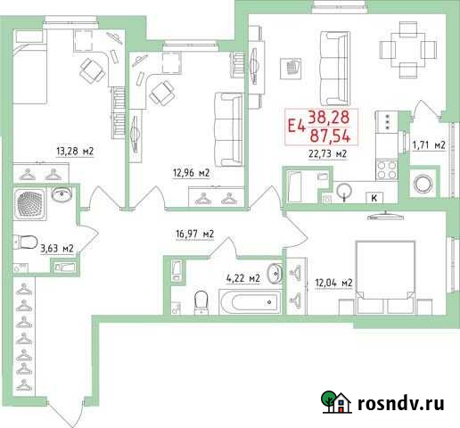 3-комнатная квартира, 87.5 м², 5/27 эт. на продажу в Рязани Рязань - изображение 1