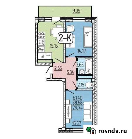 2-комнатная квартира, 61.4 м², 6/9 эт. на продажу в Улан-Удэ Улан-Удэ - изображение 1