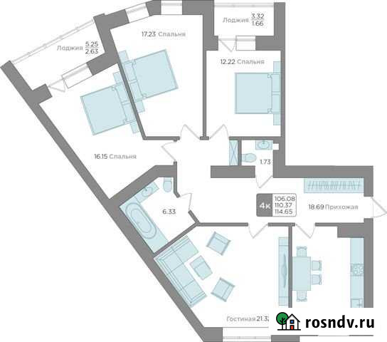 4-комнатная квартира, 110.4 м², 2/9 эт. на продажу в Калининграде Калининград - изображение 1
