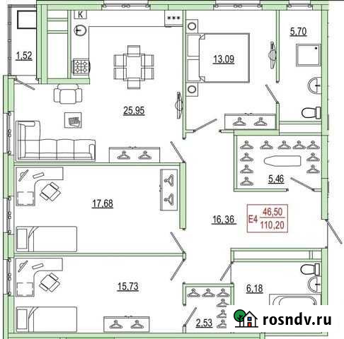 3-комнатная квартира, 110.2 м², 13/27 эт. на продажу в Рязани Рязань - изображение 1