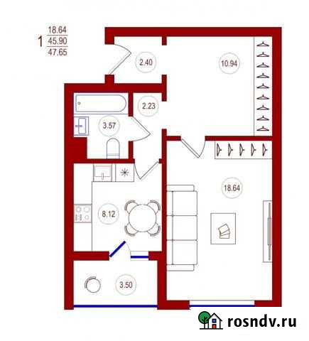 1-комнатная квартира, 47.7 м², 14/18 эт. на продажу в Воронеже Воронеж - изображение 1
