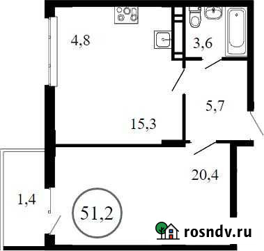 2-комнатная квартира, 51.2 м², 13/14 эт. на продажу в Коммунарке Коммунарка - изображение 1