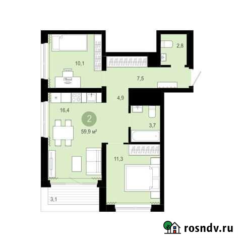 2-комнатная квартира, 59.9 м², 5/23 эт. на продажу в Новосибирске Новосибирск - изображение 1