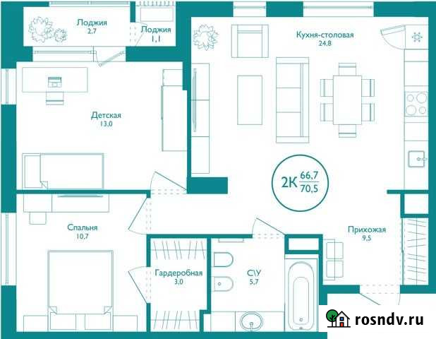2-комнатная квартира, 70 м², 5/24 эт. на продажу в Тюмени Тюмень - изображение 1