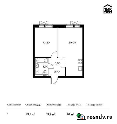 1-комнатная квартира, 43.1 м², 20/33 эт. на продажу в Котельниках Котельники - изображение 1