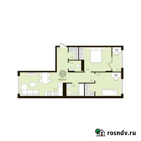 2-комнатная квартира, 68.8 м², 2/10 эт. на продажу в Тюмени Тюмень - изображение 1