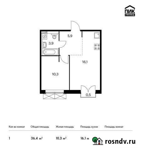 1-комнатная квартира, 36.4 м², 3/9 эт. на продажу в Московском Московской области Московский - изображение 1