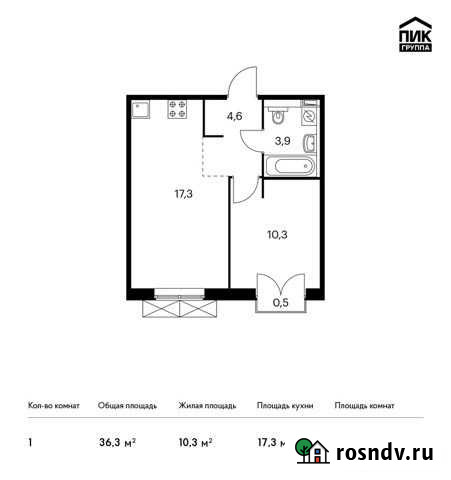 1-комнатная квартира, 36.3 м², 6/9 эт. на продажу в Московском Московской области Московский - изображение 1
