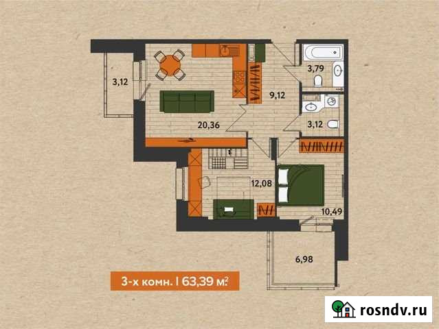 3-комнатная квартира, 64 м², 14/25 эт. на продажу в Красноярске Красноярск - изображение 1