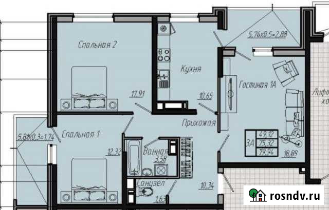 3-комнатная квартира, 80 м², 16/20 эт. на продажу в Краснодаре Краснодар - изображение 1