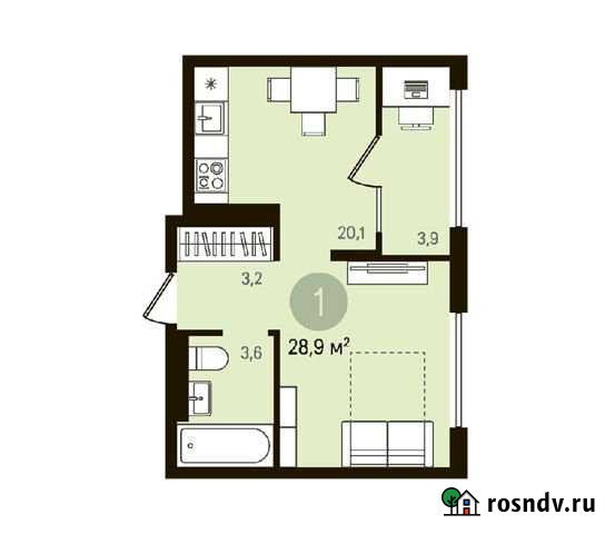 1-комнатная квартира, 28.9 м², 5/9 эт. на продажу в Тюмени Тюмень - изображение 1