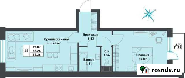 2-комнатная квартира, 53.4 м², 7/9 эт. на продажу в поселке Свердлова Свердлова - изображение 1