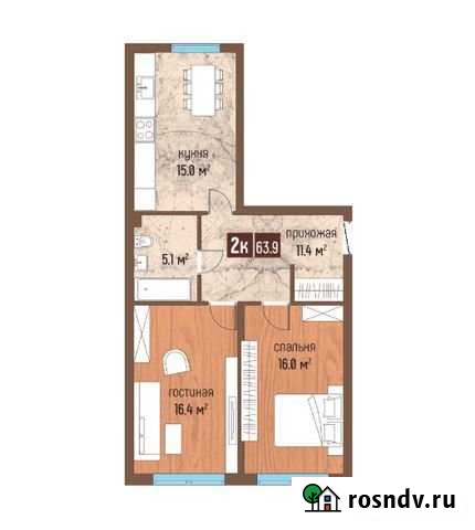 2-комнатная квартира, 63.9 м², 1/8 эт. на продажу в Светлогорске Светлогорск - изображение 1